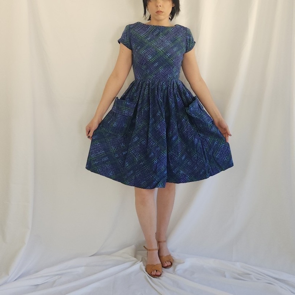 60s Blue, Purple, and Green‎ Day Dress